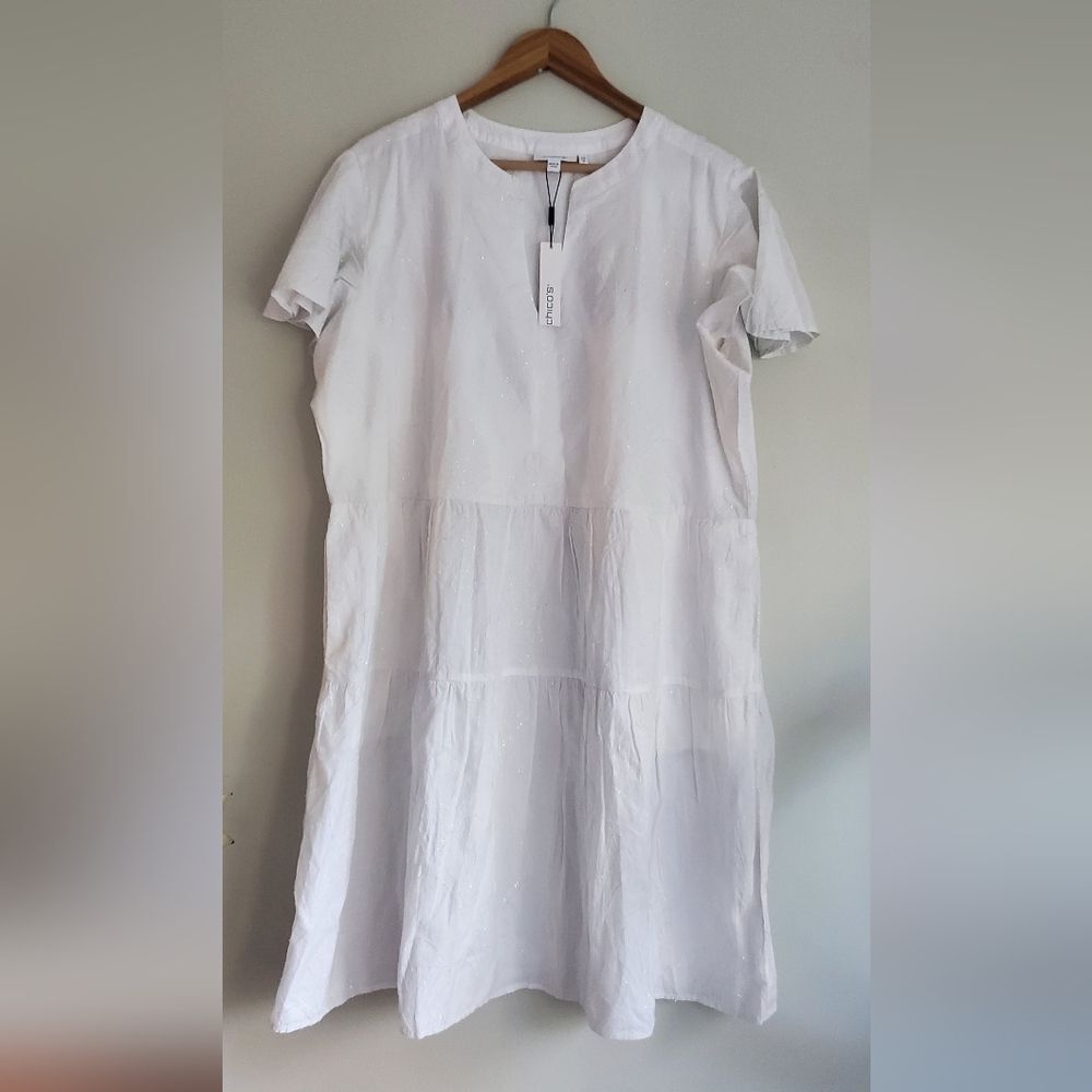 Chico's NWT Embroidered Popover White Dress Size 3.5 Or 18